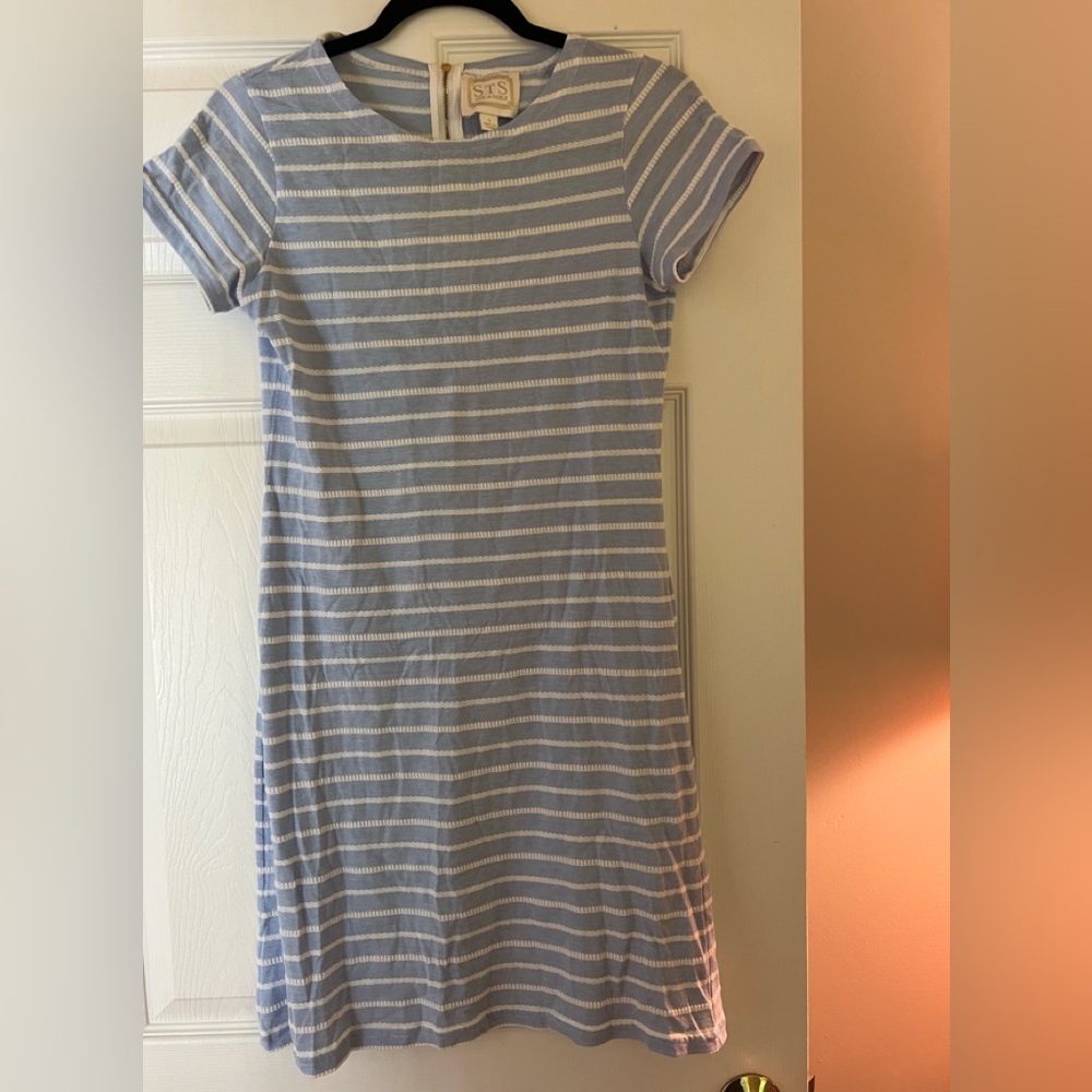 Sail to Sable powder blue and white striped dress